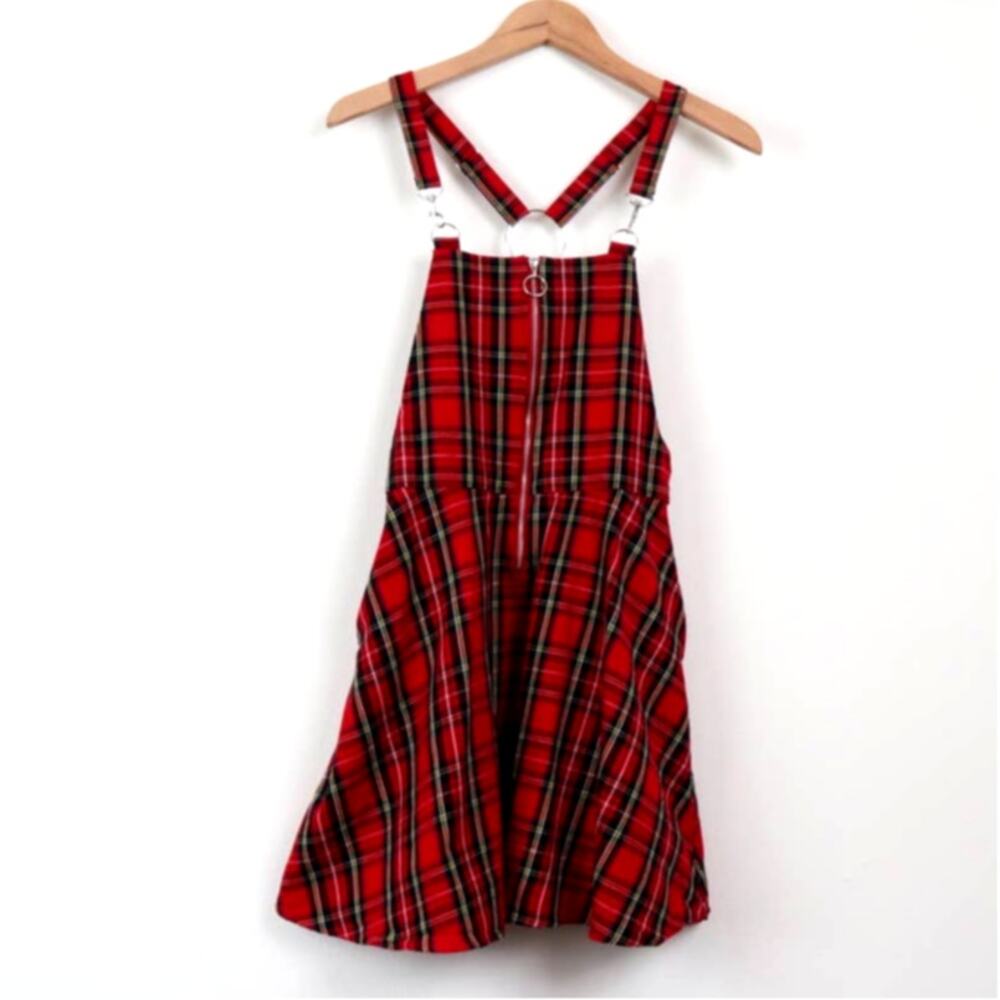 Hot Topic Size S Skirtall Front O-ring Zipper Overall Dress Plaid Red